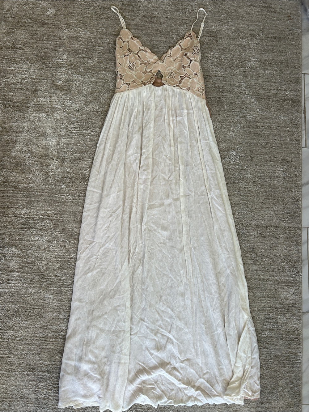Spaghetti Strap Ivory Maxi Dress with Lace Bodice